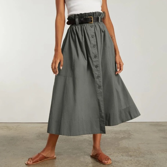 Everlane Sage Green The Easy Button Front Midi Skirt Womens Small - Picture 1 of 9